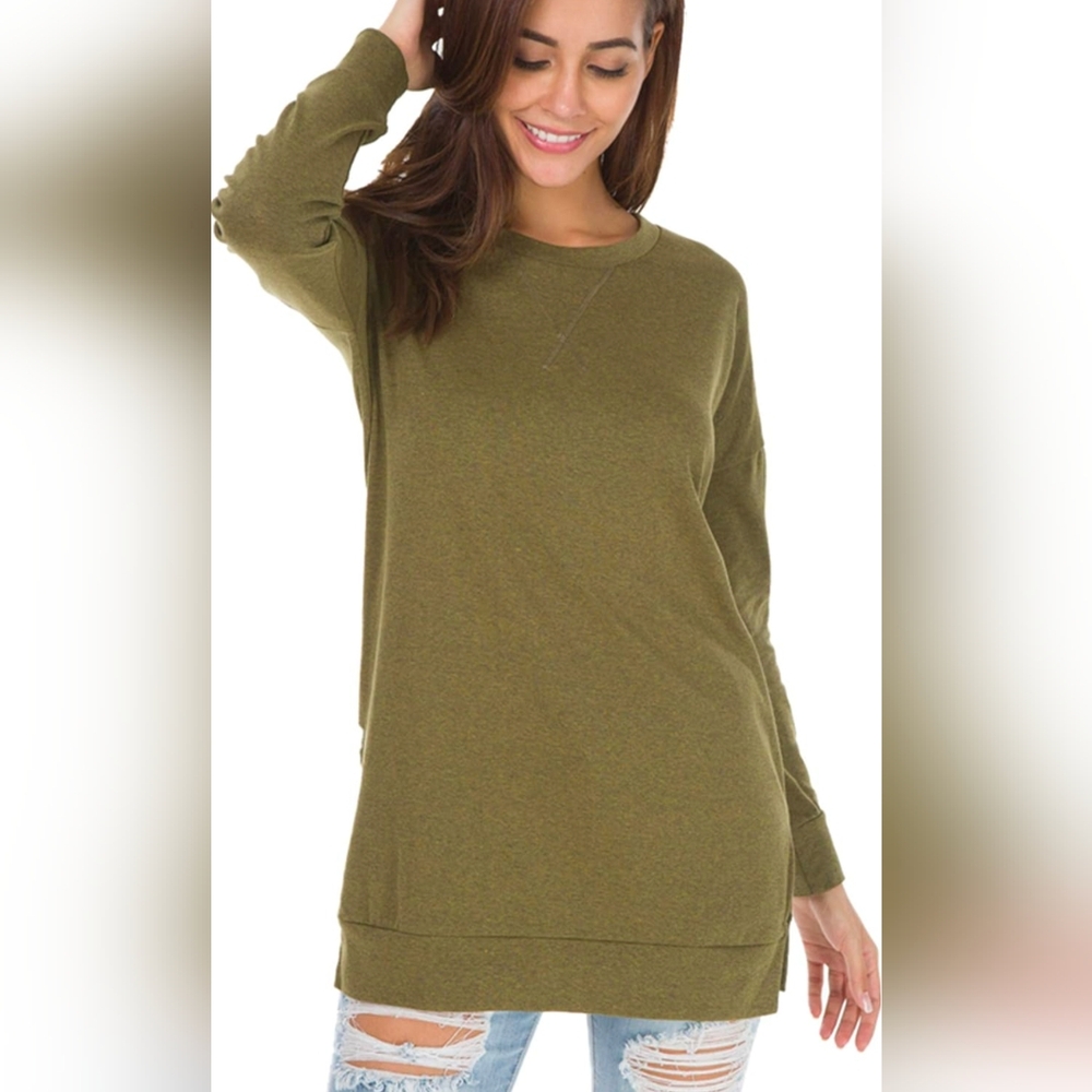 Olive Green Women's Sweatshirt Style Top
